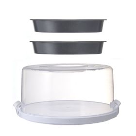 12 inch Clear Cake Carrier with 2pk 9 inch Gray Round Pans, Carbon Steel