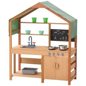 VEVOR Mud Kitchen for Kids, Wooden Toy Play Kitchen Set with Accessories, Outdoor Toddler Grocery Store Playset, Pretend Play Kitchen with Stoves