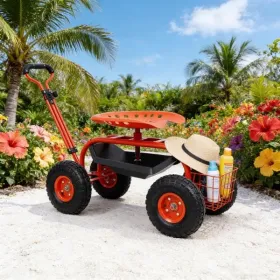 Garden Cart Rolling Scooter, Adjustable Height Heavy Duty Scooter, Rolling Garden Cart With 4 Wheels And Extendable Handle, Garden Stool Cart Wit (Option: defaulttitle)