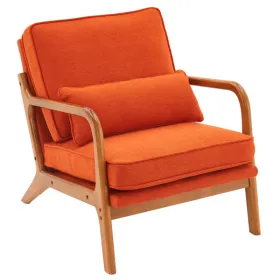 [Same Code: 93084294]Oak Armrest Oak Upholstered Single Lounge Chair Indoor Lounge Chair Burnt Orange Color (Option: defaulttitle)