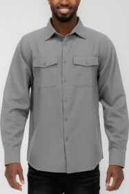 Weiv Mens Solid Flannel Shirt (Color: Light Grey, size: S)